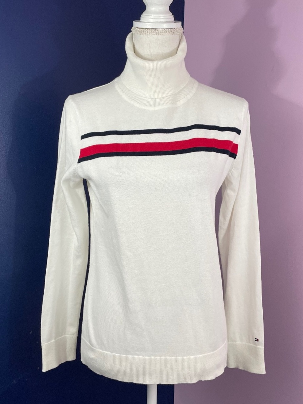 Tommy Hilfiger Turtleneck Sweater NEW S White Red Black Old Money Preppy